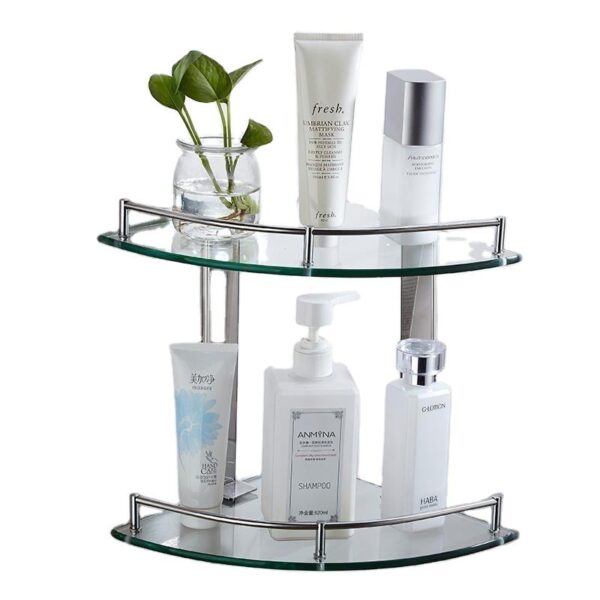 N189 ( B313 – Double Corner Glass Shelf 23cm 2 Double Corner Glass Shelf | Dual-Tier Tempered Glass Wall-Mounted Organizer