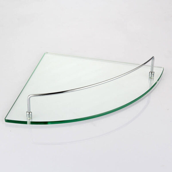 N189 ( B313 – Double Corner Glass Shelf 23cm 3 Double Corner Glass Shelf | Dual-Tier Tempered Glass Wall-Mounted Organizer