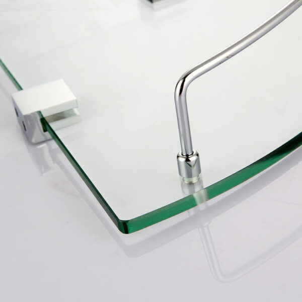 N189 ( B313 – Double Corner Glass Shelf 23cm 4 Double Corner Glass Shelf | Dual-Tier Tempered Glass Wall-Mounted Organizer