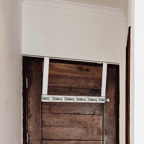 6-Hook Over-Glass Shower Rail | Silver Aluminium Drill-Free Hanger