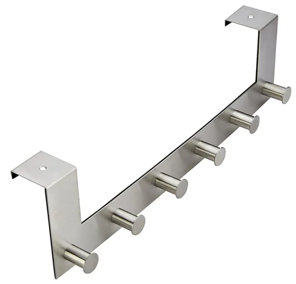 6-Hook Over-Glass Shower Rail | Silver Aluminium Drill-Free Hanger