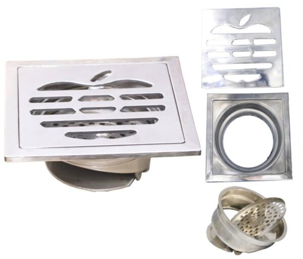 Heavy-Duty Square Floor Strainer | Polished Apple-Pattern Drainage Grate