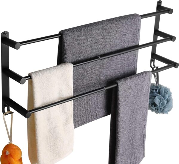 Triple Towel Bar | Matte Black Multi-Tier Bath Rail