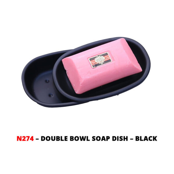 N274 – Double Bowl Soap Dish – Black (1) Double Bowl Soap Dish | Matte Black Contemporary Bathroom Organizer