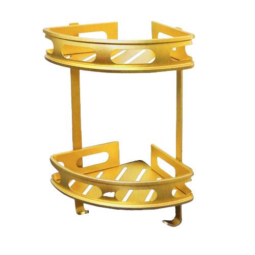 N291 – High Density Double Corner Shelf – Champagne Gold 2 Double Champagne Gold Corner Shelf | 2-Tier High-Density Aluminum Shower Organizer