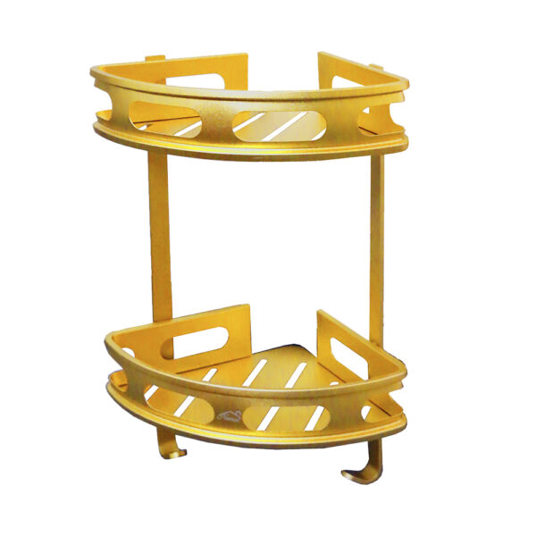 N291 – High Density Double Corner Shelf – Champagne Gold Double Champagne Gold Corner Shelf | 2-Tier High-Density Aluminum Shower Organizer