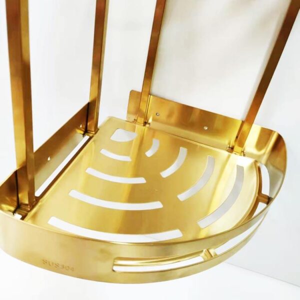 N291 – High Density Double Corner Shelf – Champagne Gold 9 Double Champagne Gold Corner Shelf | 2-Tier High-Density Aluminum Shower Organizer