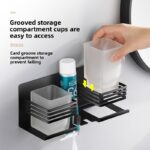 Premium SS304 Double Tumbler & Toothbrush Holder | Dual-Glass Matte Black Organizer