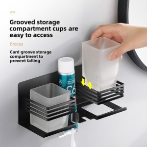 N299B – Premium ( SS304 ) Double Tumbler + Toothbrush Holder – Black (7) Premium SS304 Double Tumbler & Toothbrush Holder | Dual-Glass Matte Black Organizer