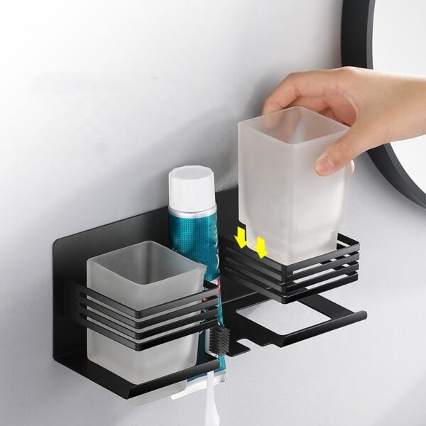 Premium SS304 Double Tumbler & Toothbrush Holder | Dual-Glass Matte Black Organizer