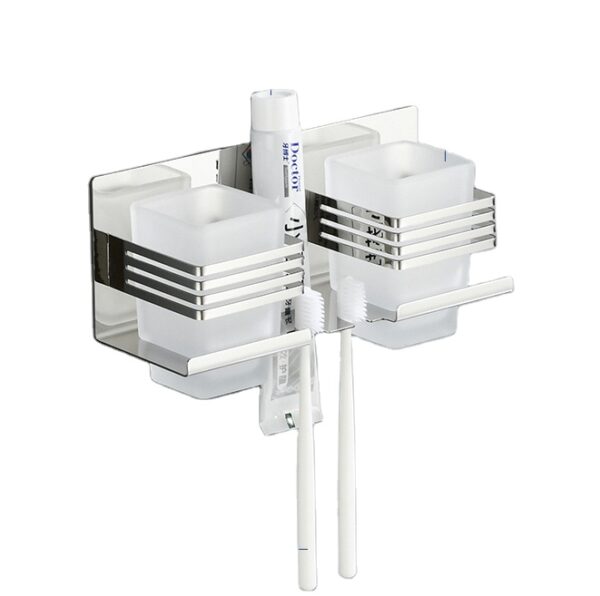 Premium SS304 Double Tumbler & Toothbrush Holder | Dual-Glass Mirror Finish Organizer