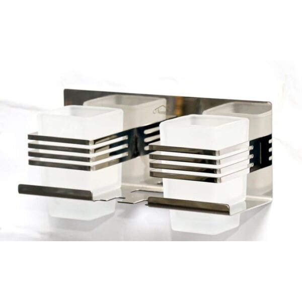 Premium SS304 Double Tumbler & Toothbrush Holder | Dual-Glass Mirror Finish Organizer
