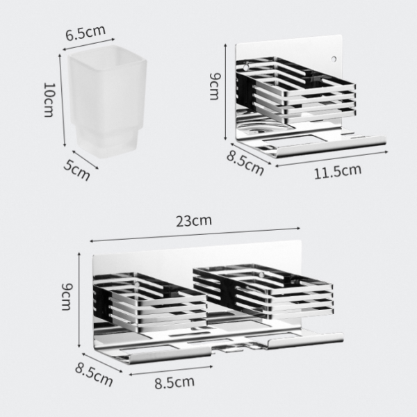 Premium SS304 Double Tumbler & Toothbrush Holder | Dual-Glass Mirror Finish Organizer