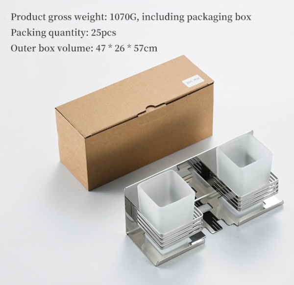 Premium SS304 Double Tumbler & Toothbrush Holder | Dual-Glass Mirror Finish Organizer