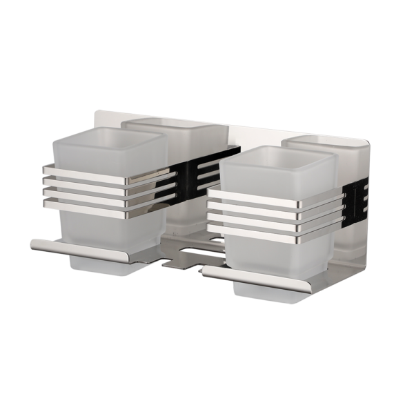 Premium SS304 Double Tumbler & Toothbrush Holder | Dual-Glass Mirror Finish Organizer