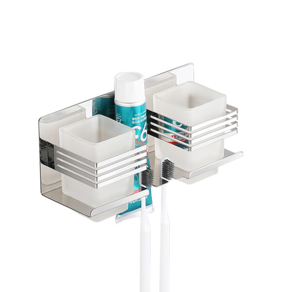 Premium SS304 Double Tumbler & Toothbrush Holder | Dual-Glass Mirror Finish Organizer