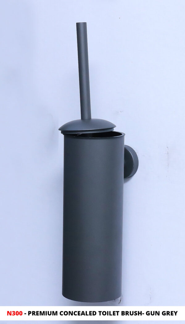 Premium Concealed Toilet Brush & Holder | Gun Grey Minimalist Wall-Mounted Set