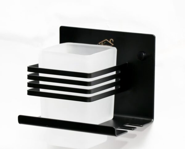 Premium SS304 Single Tumbler & Toothbrush Holder | Matte Black Architectural Vanity Organizer