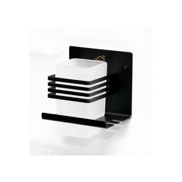 Premium SS304 Single Tumbler & Toothbrush Holder | Matte Black Architectural Vanity Organizer