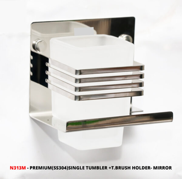 Premium SS304 Single Tumbler & Toothbrush Holder | Mirror Finish Mirror-Style Organizer