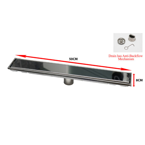 50cm Linear Shower Drain | Polished Mirror Finish Tile-Insert Drainage System