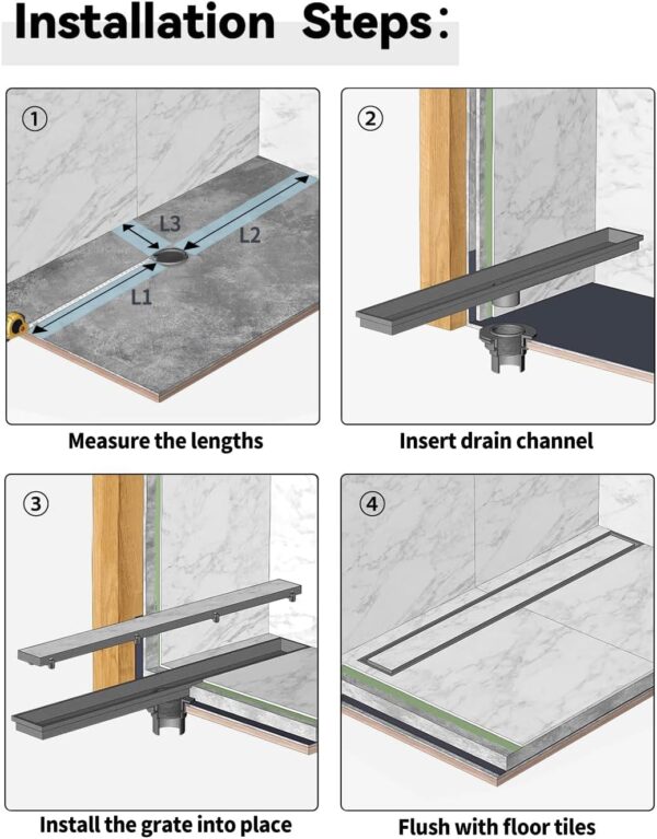 50cm Linear Shower Drain | Polished Mirror Finish Tile-Insert Drainage System