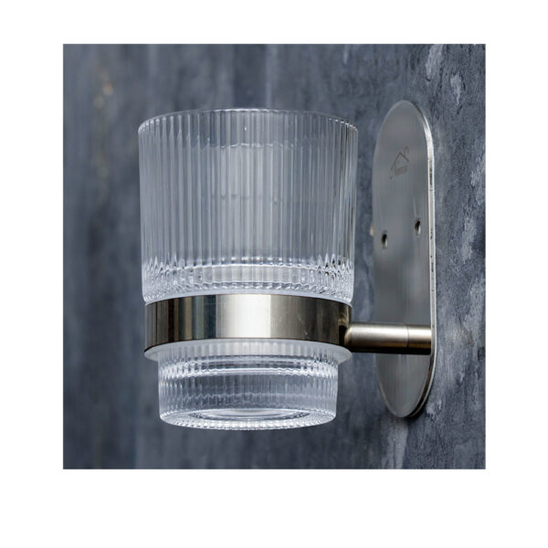 N337 – Single Tumbler Holder ( 3m or Screw Option ) – Mirror Mirror Finish Single Tumbler Holder | Contemporary Fluted Glass Vanity Caddy