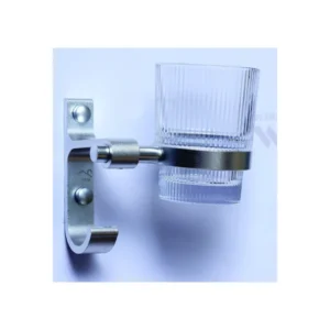 N348 – Single Tumbler Holder with Hook – High Density Aluminium Aluminium Single Contemporary Fluted Glass Tumbler Holder with Integrated Hook | Dual-Action Vanity Organizer