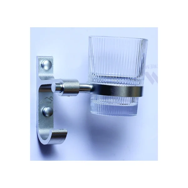 Aluminium Single Contemporary Fluted Glass Tumbler Holder with Integrated Hook | Dual-Action Vanity Organizer