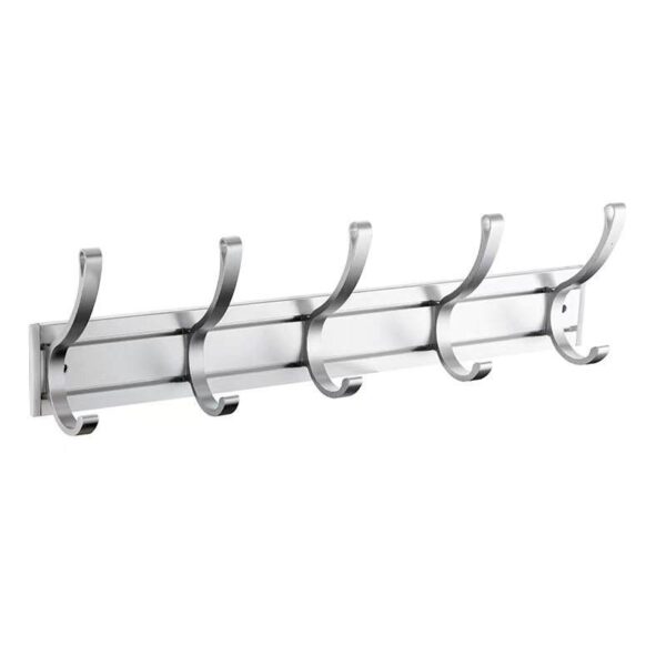 Movable 5 Hooks Rail | Silver Aluminium Adjustable Multi-Purpose Hanger
