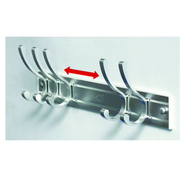 Movable 5 Hooks Rail | Silver Aluminium Adjustable Multi-Purpose Hanger