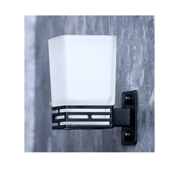 Matte Black Single Square Tumbler Holder | Contemporary Frosted Glass Vanity Organizer