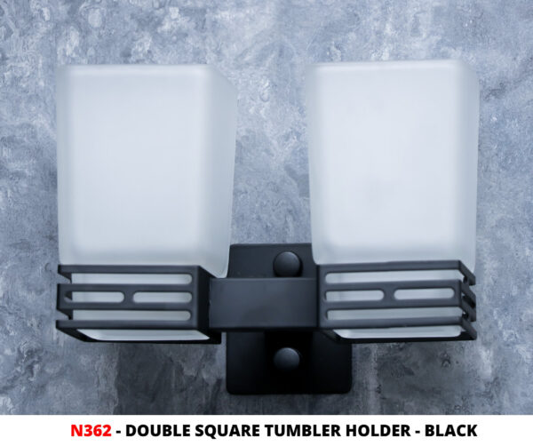 Matte Black Double Square Tumbler Holder | Dual Frosted Glass Modern Vanity Caddy