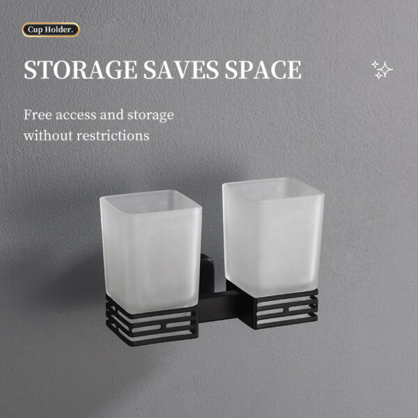 Matte Black Double Square Tumbler Holder | Dual Frosted Glass Modern Vanity Caddy