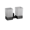Matte Black Double Square Tumbler Holder | Dual Frosted Glass Modern Vanity Caddy