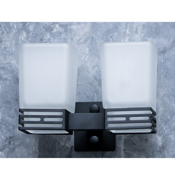 Matte Black Double Square Tumbler Holder | Dual Frosted Glass Modern Vanity Caddy