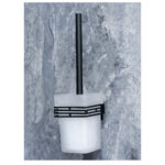 Matte Black Square Toilet Brush Holder | Modern Frosted Glass Wall-Mounted Set