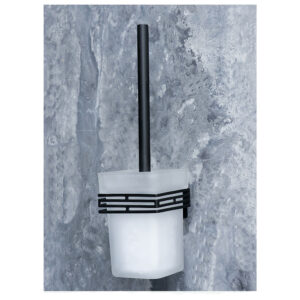 N363 – Square Toilet Brush – Black Matte Black Square Toilet Brush Holder | Modern Frosted Glass Wall-Mounted Set
