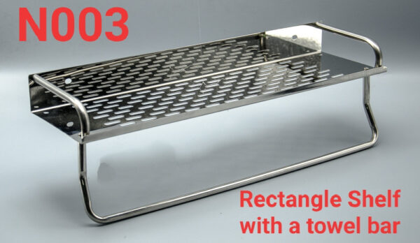 BY 150 Single Rectangle Shelf | 40 cm Stainless Steel Organizer with Towel Bar