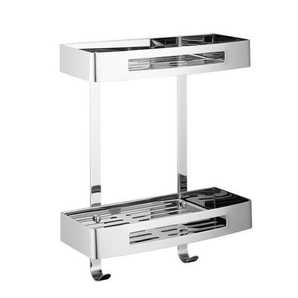 N012 ( K155 Double Rectangle Shelf – Mirror 30cm ) 2 SS304 Double Rectangle Shelf | 30 cm Mirror Finish Two-Tier Storage Rack