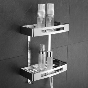 SS304 Double Rectangle Shelf | 30 cm Mirror Finish Two-Tier Storage Rack