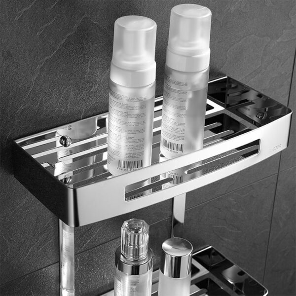 N012 ( K155 Double Rectangle Shelf – Mirror 30cm ) 4 SS304 Double Rectangle Shelf | 30 cm Mirror Finish Two-Tier Storage Rack