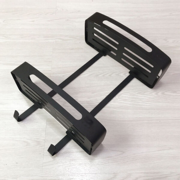 N012B – Double Rectangle Shelf with Hooks, BlACK – 30cm 5 SS304 Double Rectangle Shelf | 30 cm Matte Black Two-Tier Rack with Hooks