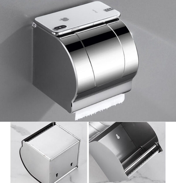 N015 ( Box Tissue Holder – Mirror ) 9 Box Tissue Holder | Mirror Finish Stainless Steel Enclosed Toilet Paper Dispenser