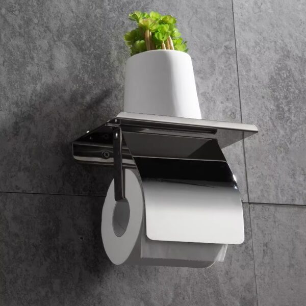 Tissue Holder | K23A Mirror Finish Wall-Mounted Paper Dispenser with Integrated Utility Shelf