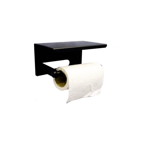 Tissue Holder | Matte Black SS304 Stainless Steel Paper Holder with Integrated Utility Shelf