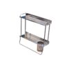 N022 ( Double Rectangle Shelf + Toothbrush Holder – 40cm ) 3 Double Rectangle Shelf | 40 cm Stainless Steel Organizer with Toothbrush Holder & Towel Bar