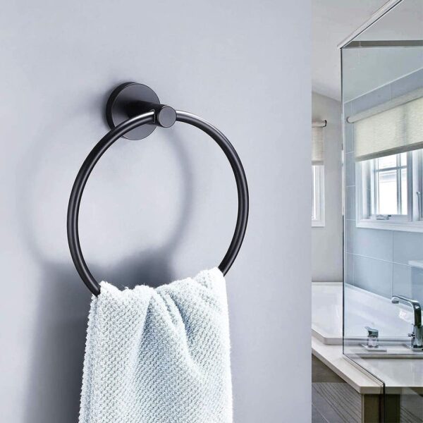 Black Round Towel Ring | Matte Black Stainless Steel Wall-Mounted Hand Towel Holder