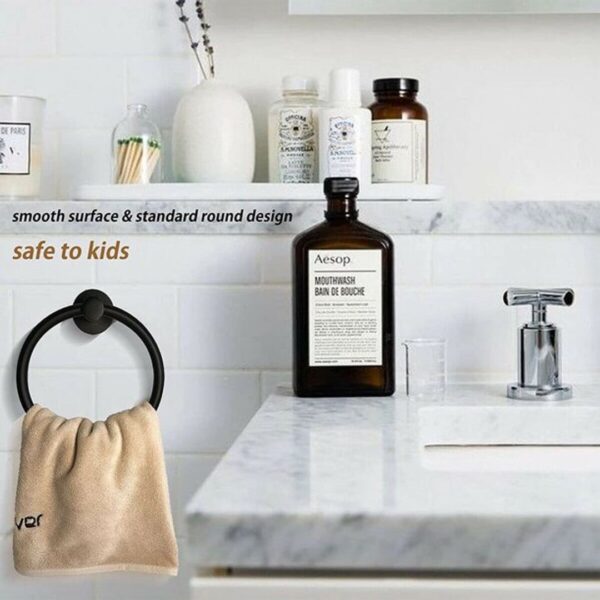 Black Round Towel Ring | Matte Black Stainless Steel Wall-Mounted Hand Towel Holder