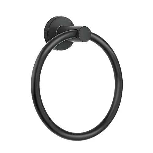 Black Round Towel Ring | Matte Black Stainless Steel Wall-Mounted Hand Towel Holder